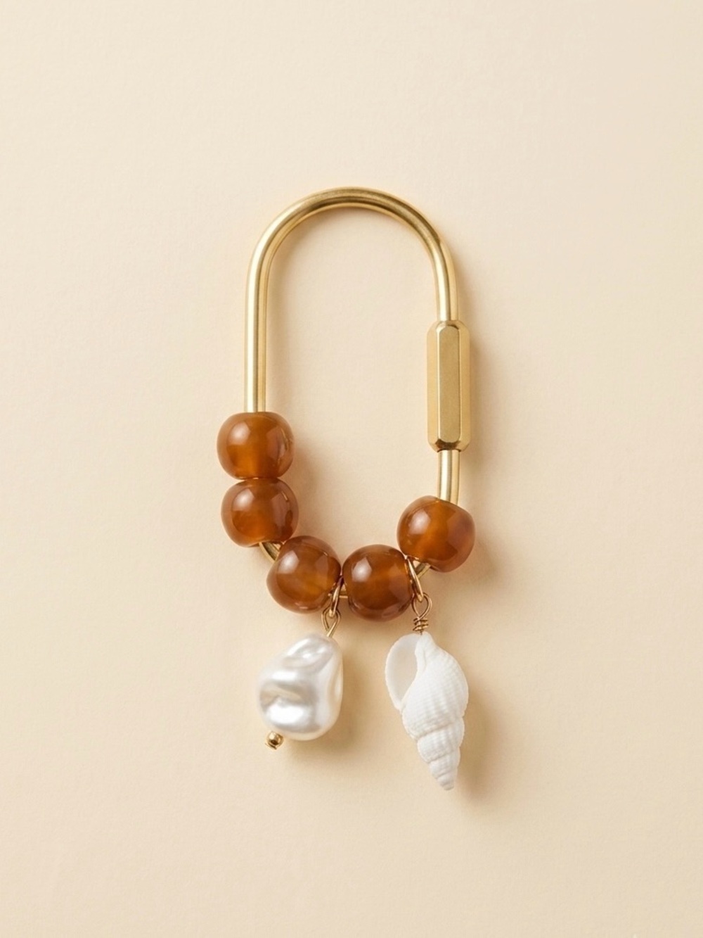 Viral Carabiner Beaded Bag Charm Keychain with real Seashell & Faux Pearl Charms